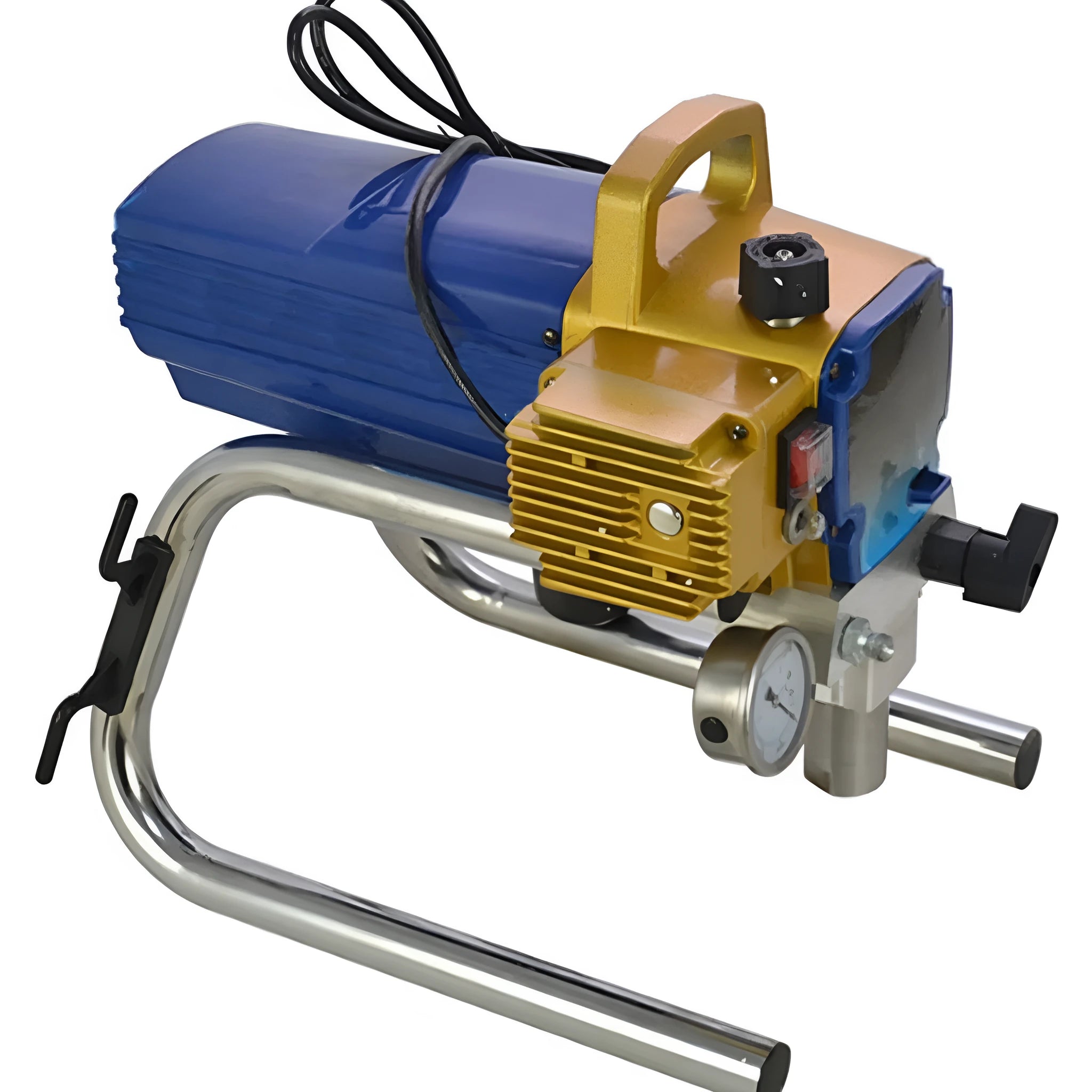 Blue portable electric airless spraying machine with spray gun and accessories for painting projects