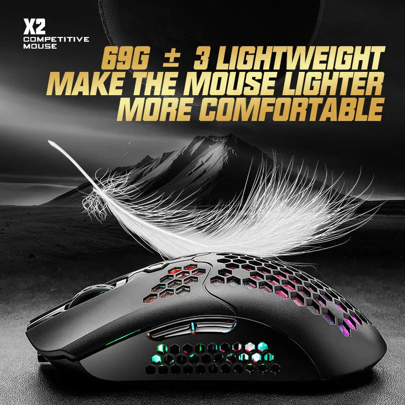 Free Wolf X2 wireless gaming mouse with RGB lighting in black, green, pink, white or yellow colour options