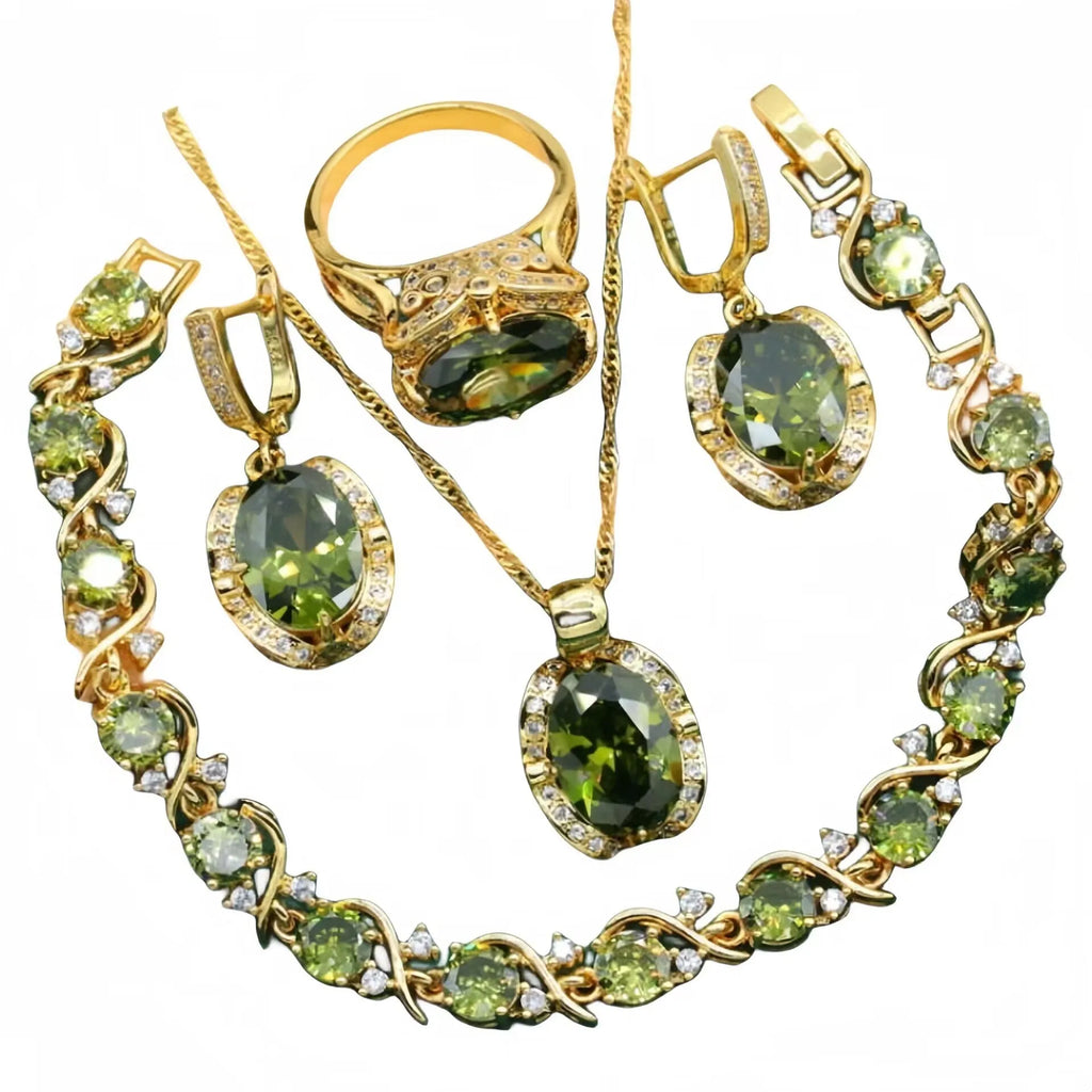 Complete women's rhinestone zircon jewellery set with snake bones chain necklace and matching earrings ring
