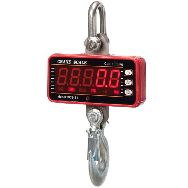 Orange electronic crane scale with digital display for industrial weighing up to 500 kg