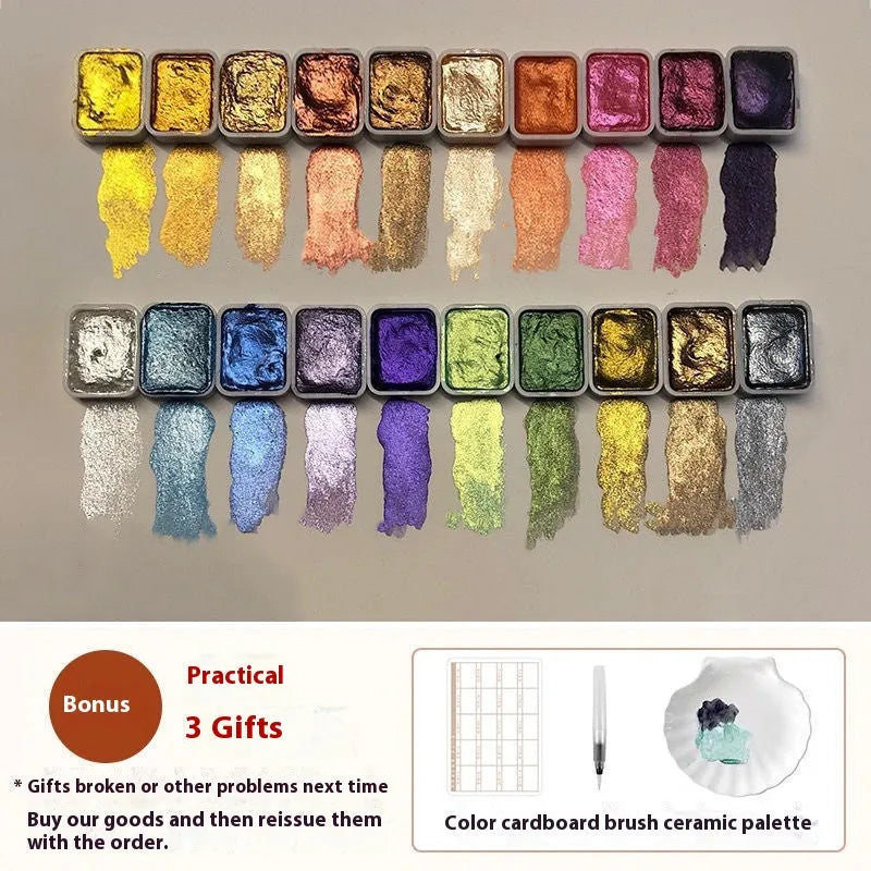 Traditional Chinese painting watercolour set with 20 tubes including warm series, cold palette, and metallic golds