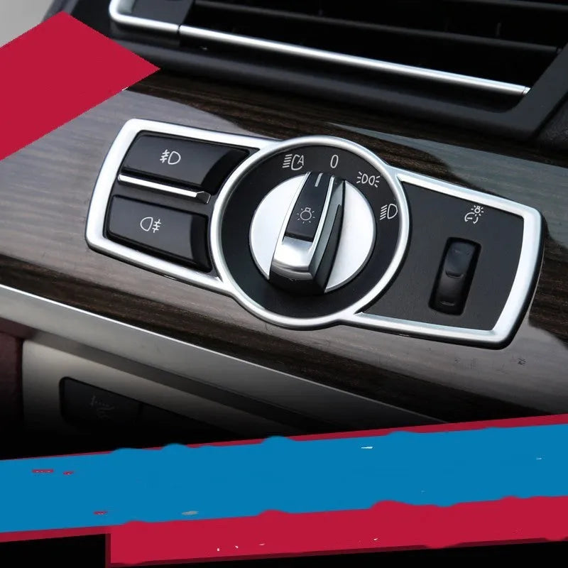 Silver ABS plastic decorative sticker for BMW headlight switch frame on dashboard