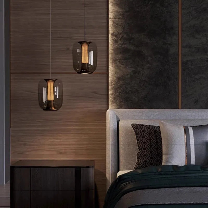 Nordic minimalist chandelier in clear, cognac or smoky grey colour 16cm diameter