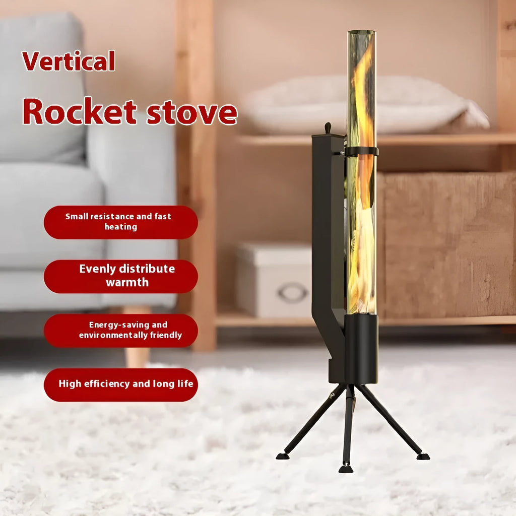 Vertical iron rocket furnace wood burning stove for courtyard heating with humidification function