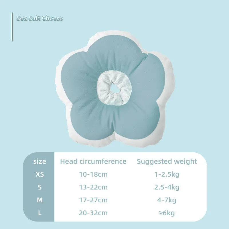 Adjustable cotton cat flower cone collar in pink with elastic neck band for post-surgery wound protection