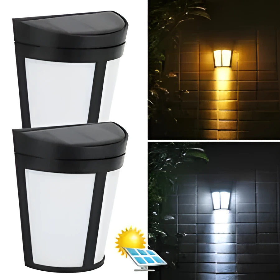 White solar wall lamp with 6 LEDs for outdoor garden lighting