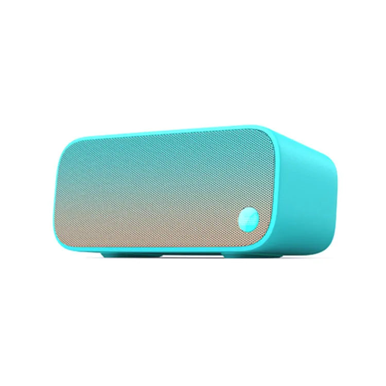 Elf sugar cube artificial intelligence smart WiFi speaker in blue, green, red, or white colours with front-facing bookshelf design