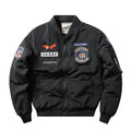 Men's slim-fit stand collar Harley retro embroidery cotton-padded coat in black.
