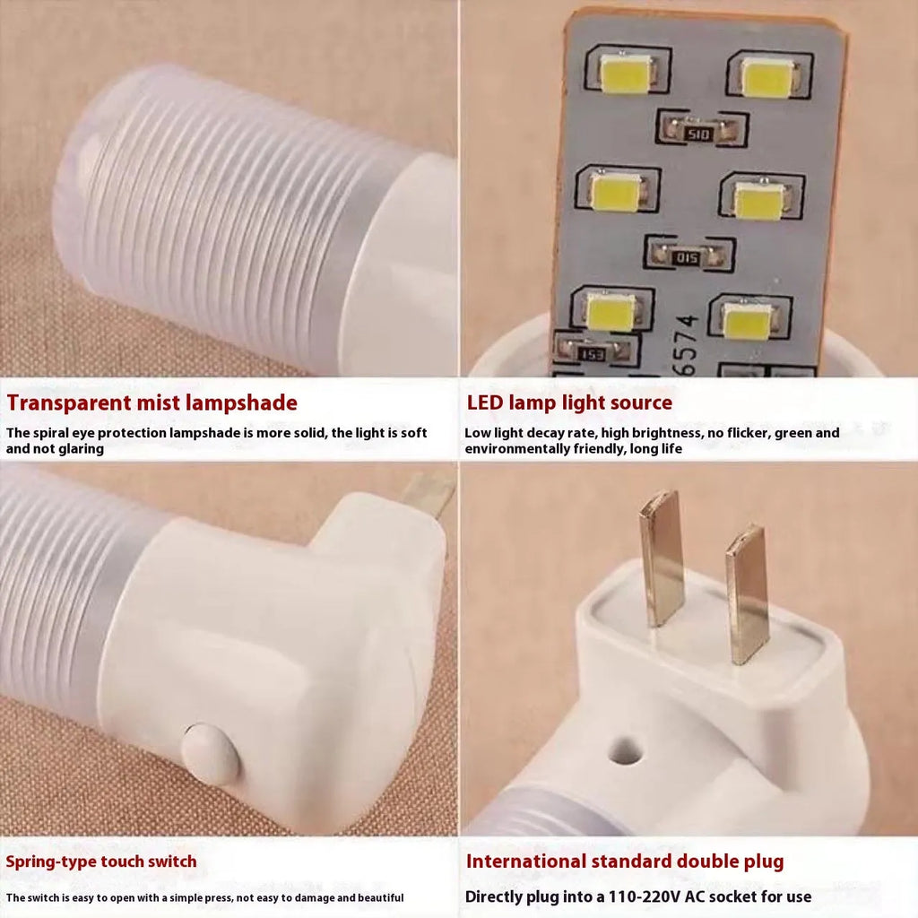 Compact square white minimalist plug-in bedside night light on a surface.