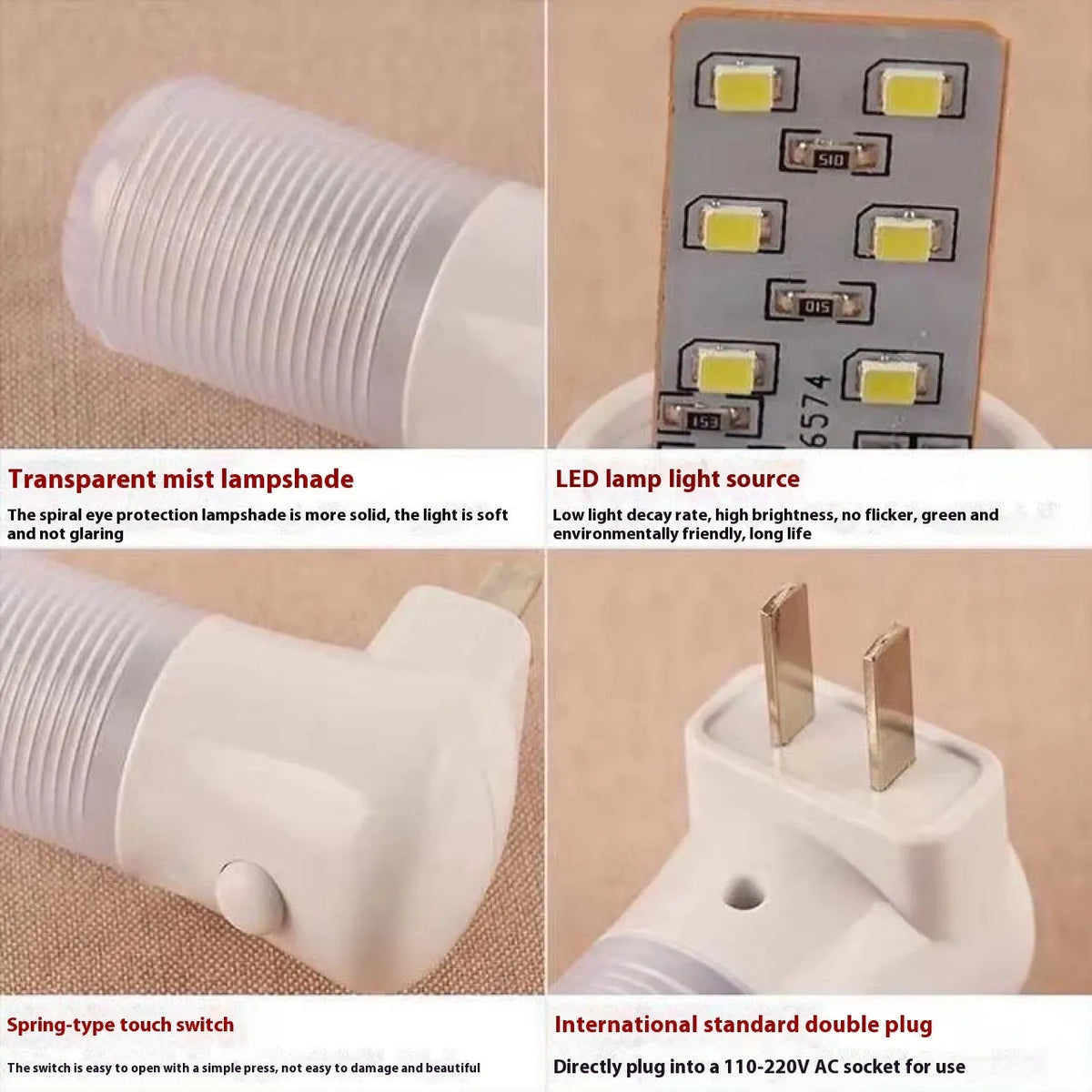 Compact square white minimalist plug-in bedside night light on a surface.