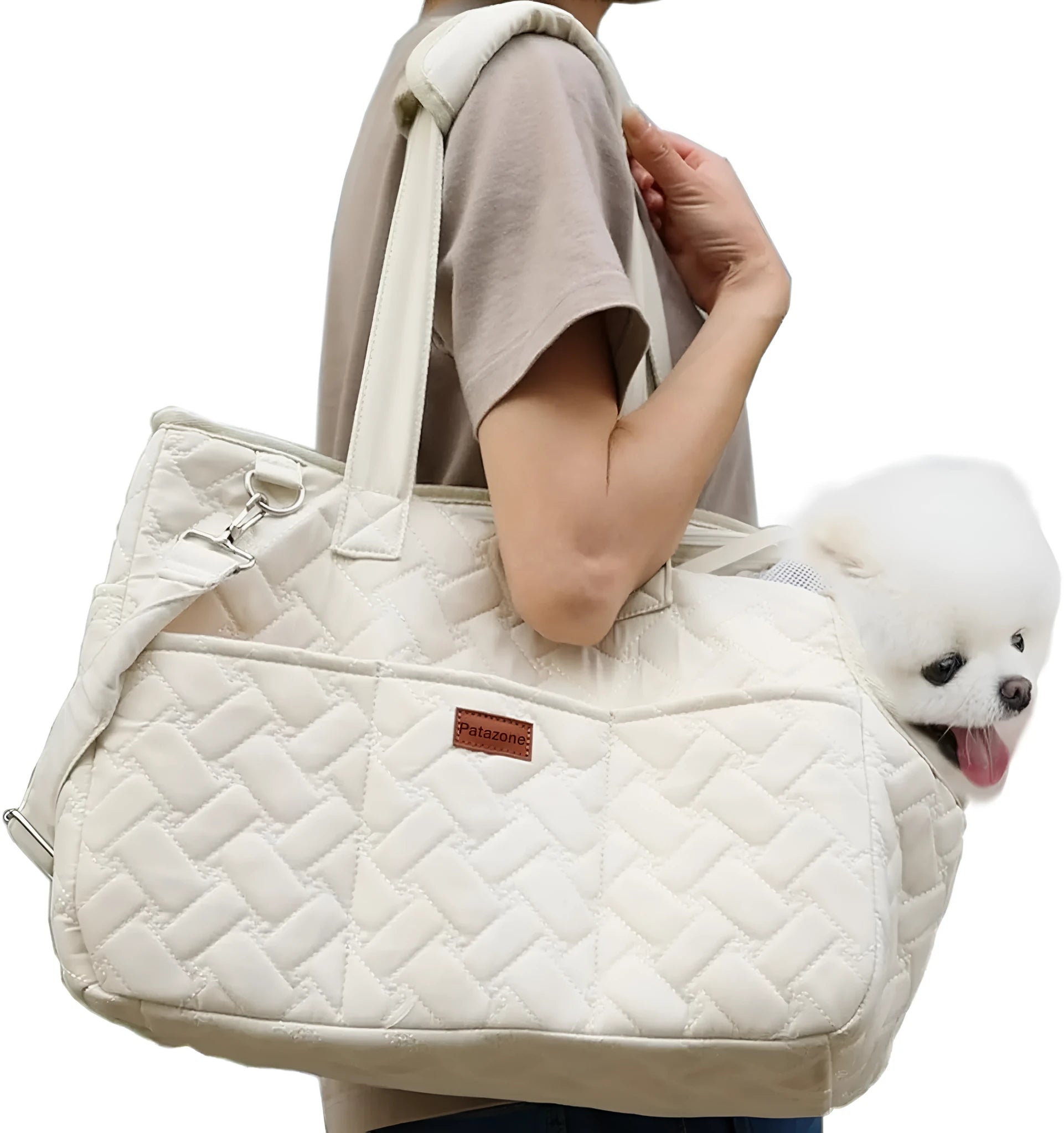 Grey pet carrier bag with mesh panels and handbag design for cats or small dogs