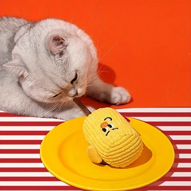 Corn cob shaped polio wood cat dental chew toy with catnip for tooth cleaning