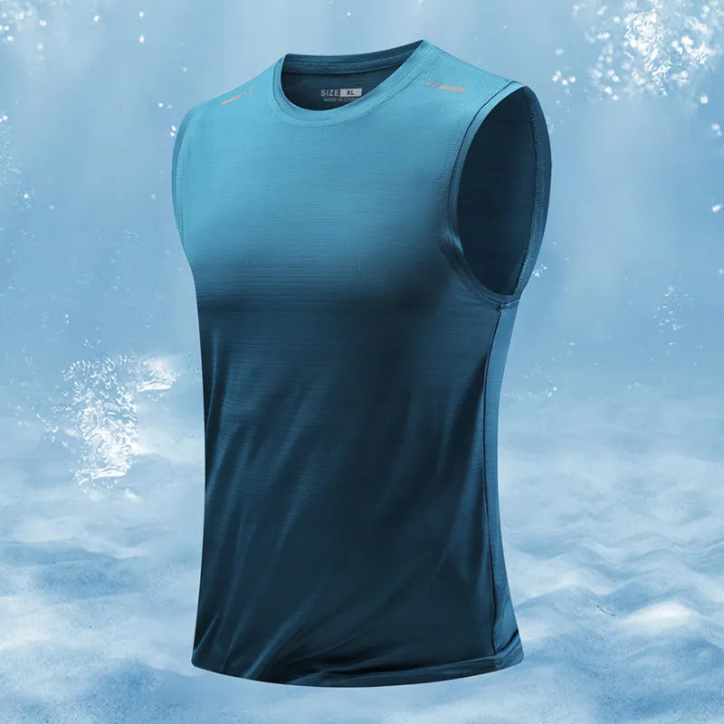 Men's loose sleeveless waistcoat in a solid colour, showcasing straight hem and casual fit.