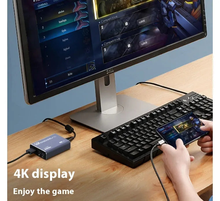 Black 4K gaming set-top box with MS2131 chip for audio and video recording