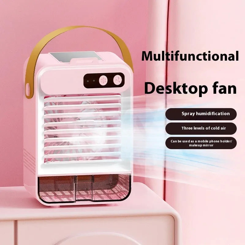 A compact dark green or ivory white desktop air humidifier with USB port, shown on a desk.