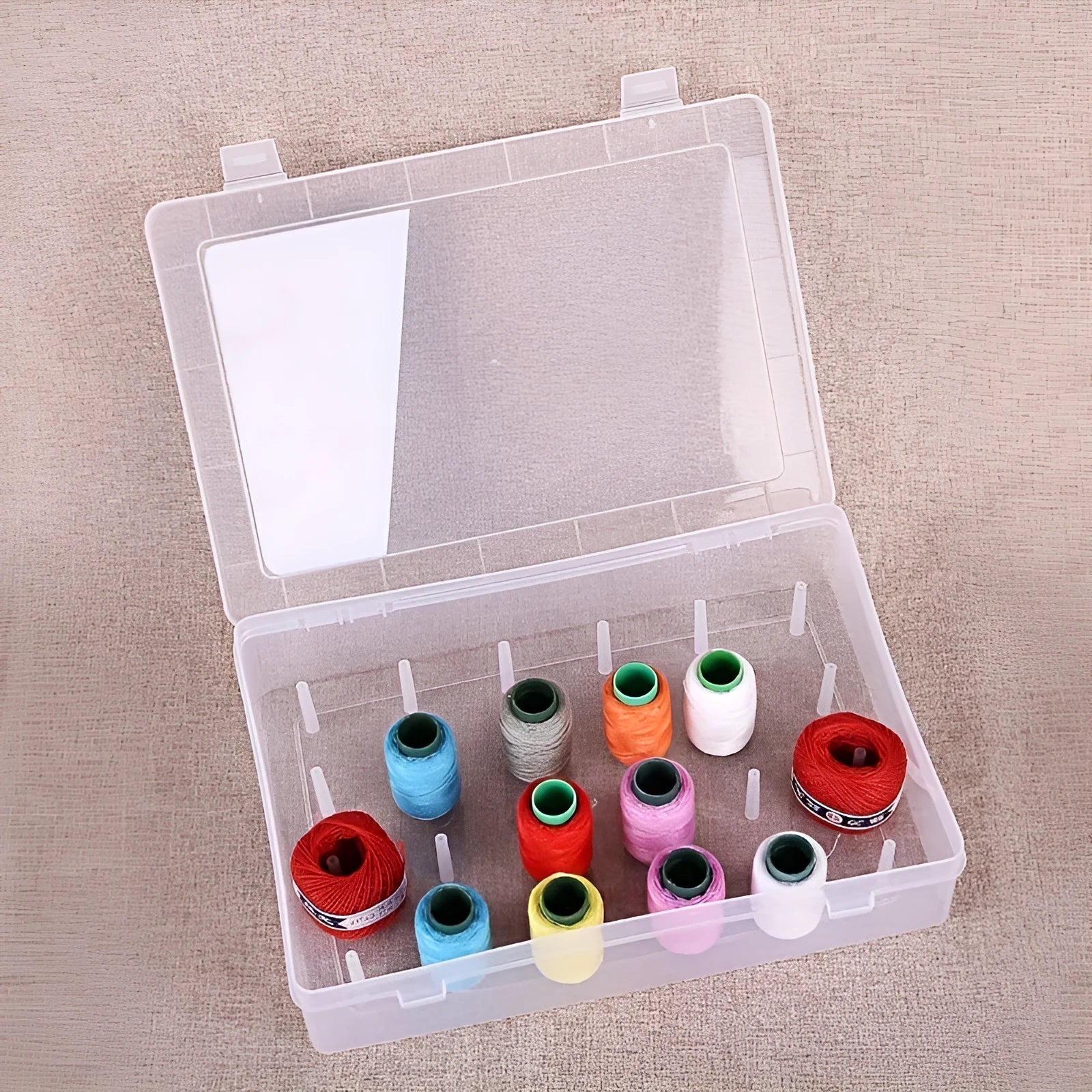 42 compartment plastic storage box with transparent lid for embroidery thread organisation