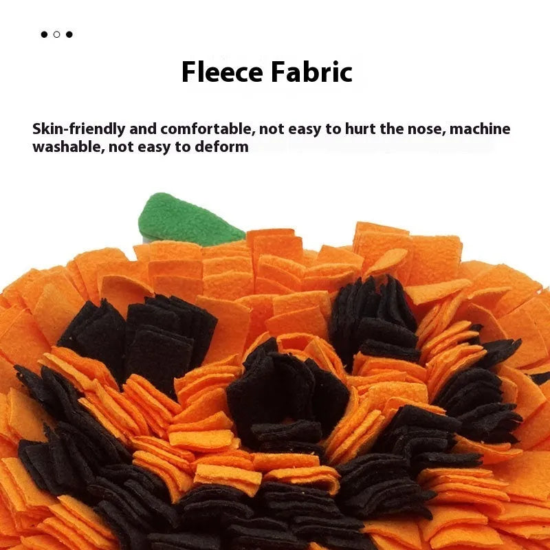 Orange pumpkin-shaped pet training mat with wool padding for dog slow feeding