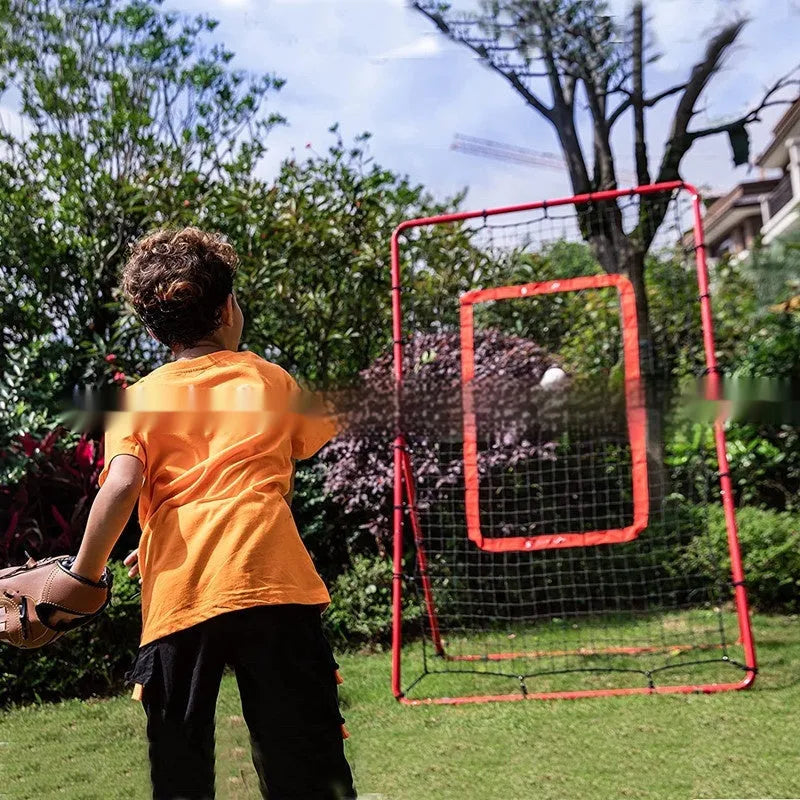 Red metal frame portable baseball training net folded to 95cm long