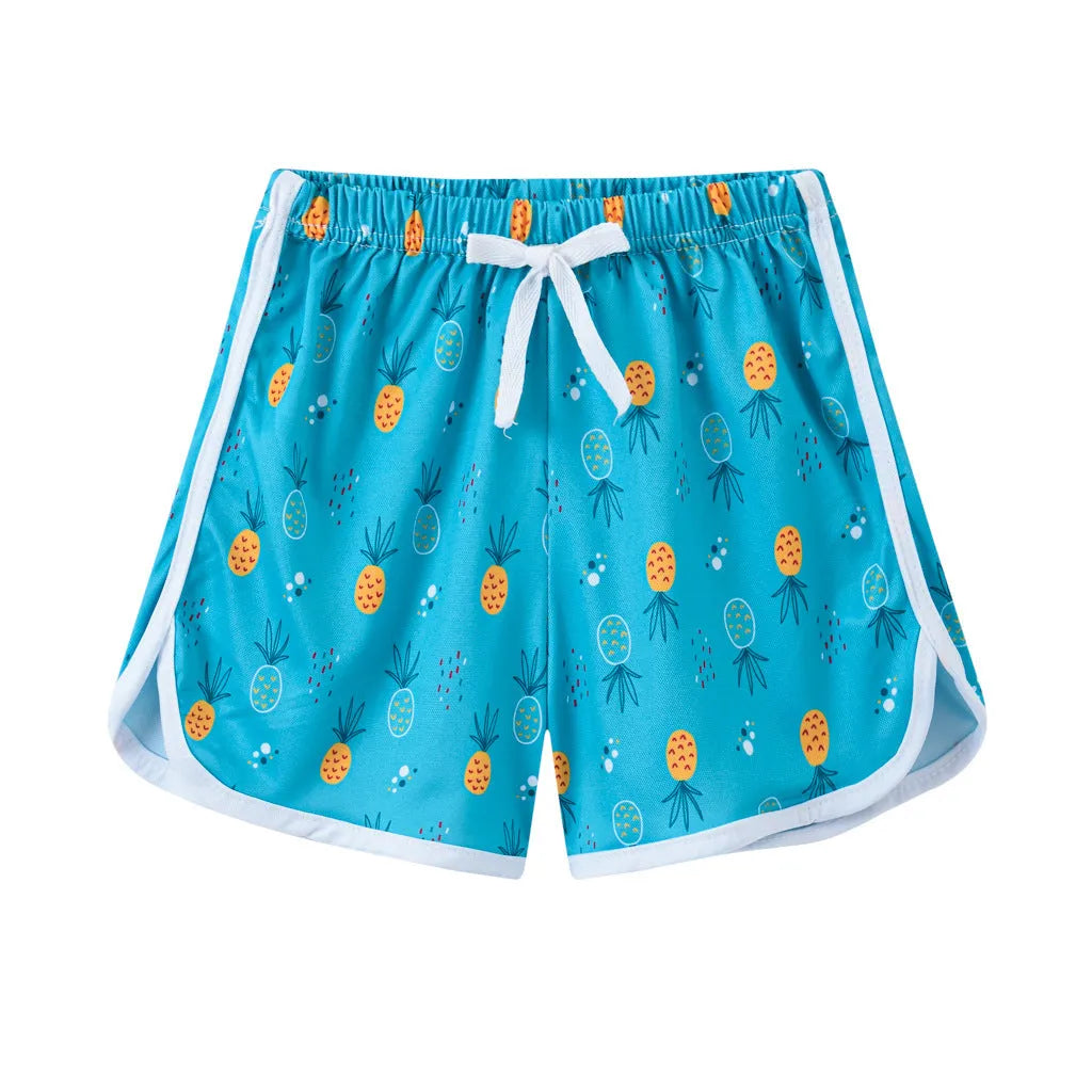 Children's polyester beach shorts in multiple prints and solid colours with size range 100-140cm