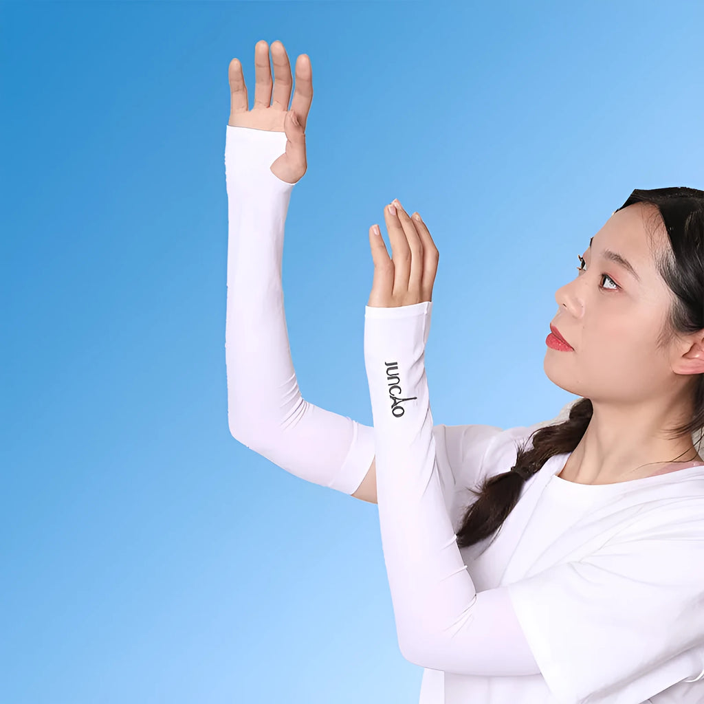 Open finger driving sun protection sleeves in white, pink, grey, black and blue colour options