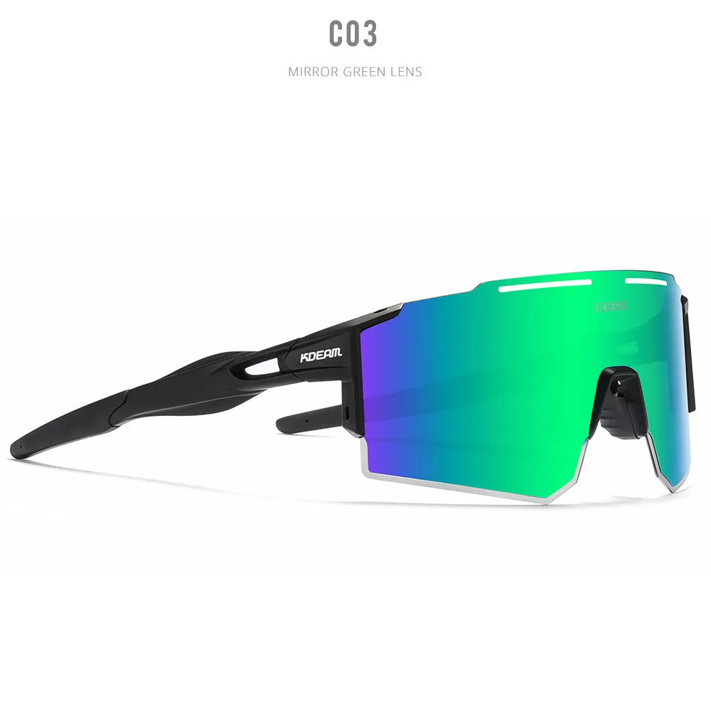 Polarised cycling sunglasses with frameless ultralight TR90 frames in a sporty style.