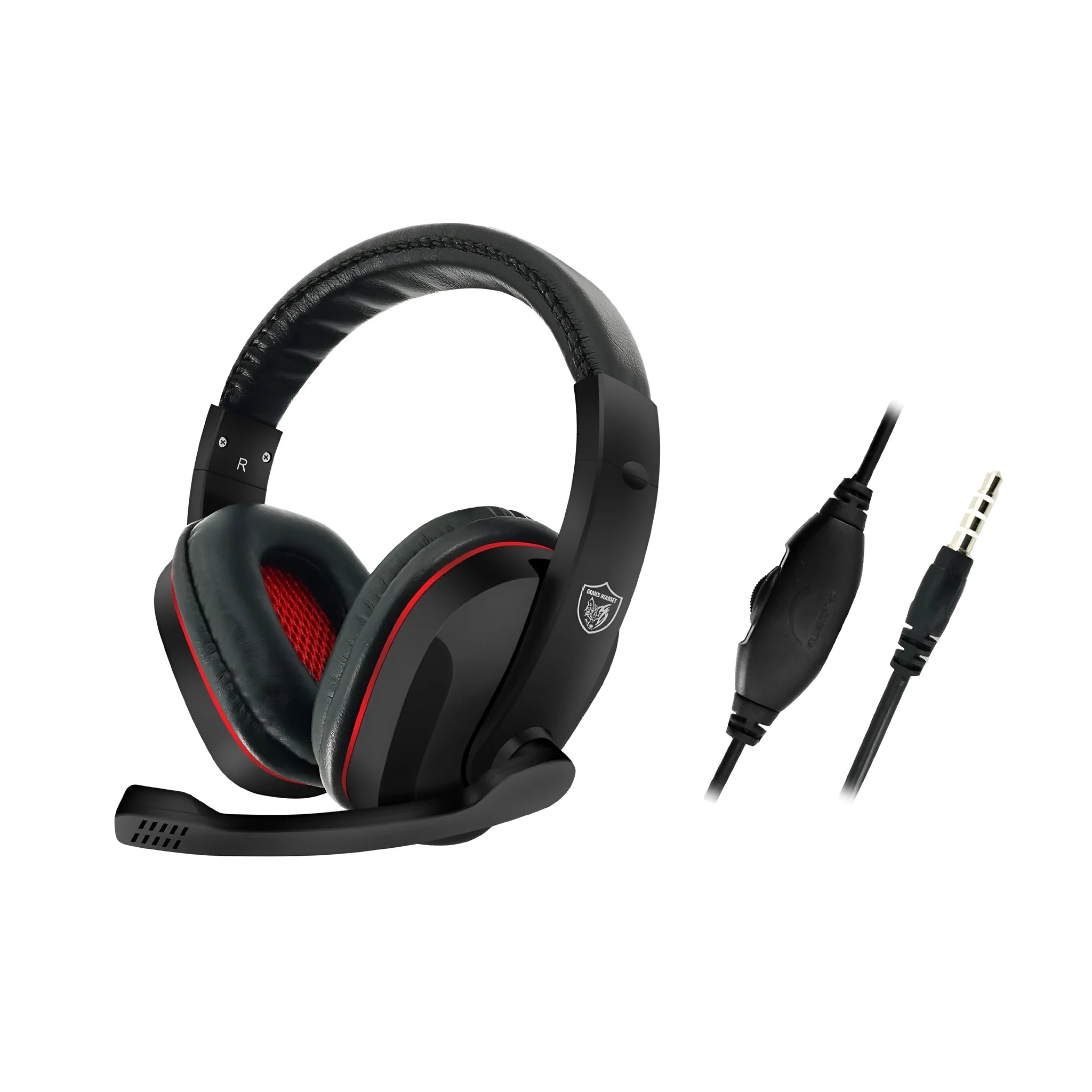Black wired gaming headset with 40mm speakers and a 6.3mm straight plug on a 1.2m cable