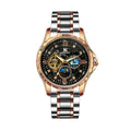 Men's automatic mechanical watch with rose gold case and large black dial