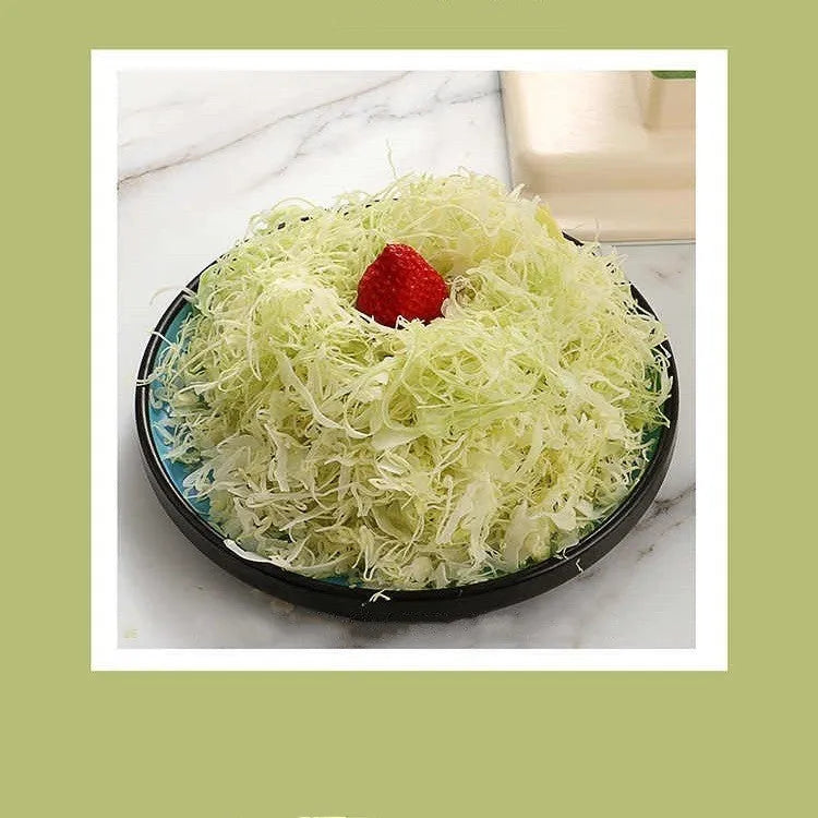 Beige vegetable slicer chopper with stainless steel blades for shredded potatoes and spiral vegetables