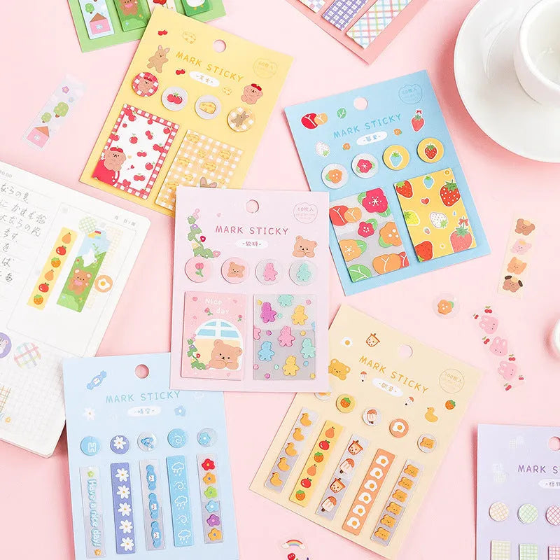 Pack of PVC plastic index stickers in various colours and styles, sized 15mm by 50mm for page marking.