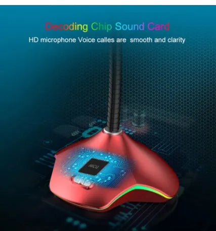 Black wired desktop microphone with 3.5mm jack and built-in positioning stent