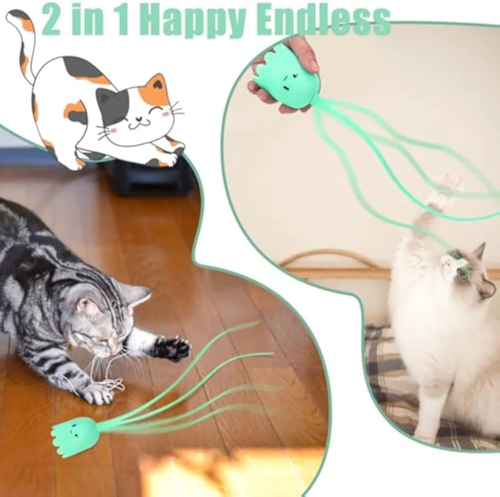 Electronic cat wand toy with swinging silicone tail for indoor cat play