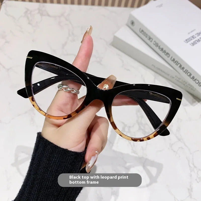 Women's cat eye reading glasses with floral pattern frame and prescription lenses for elderly wearers