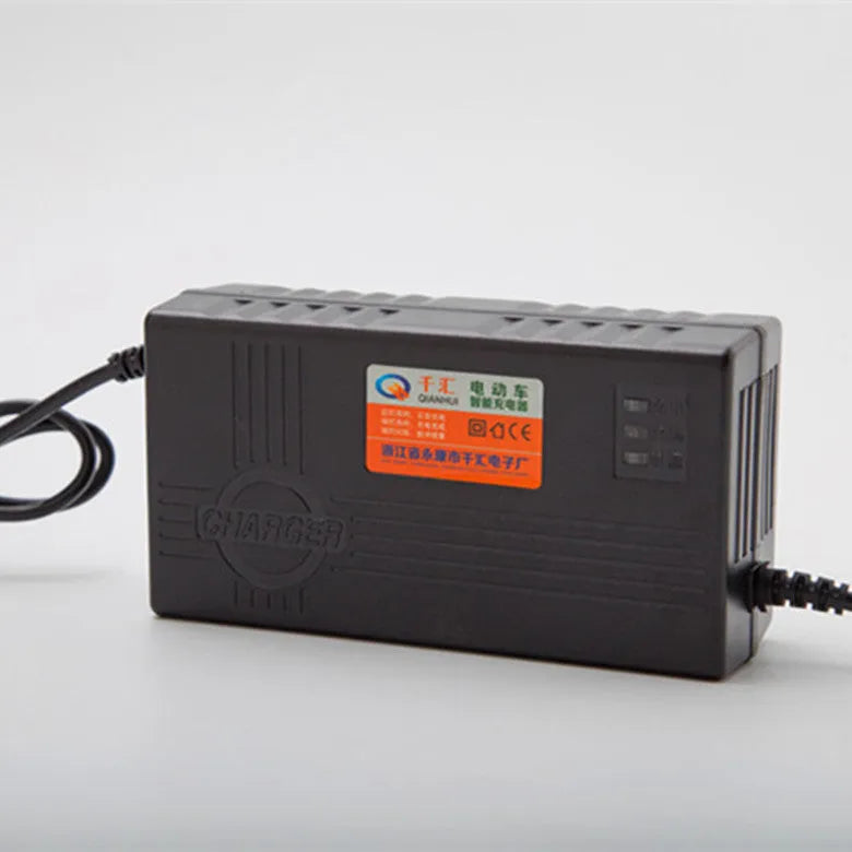 Black 72V20AH electric car charger with compact 165mm design and multiple plug style options