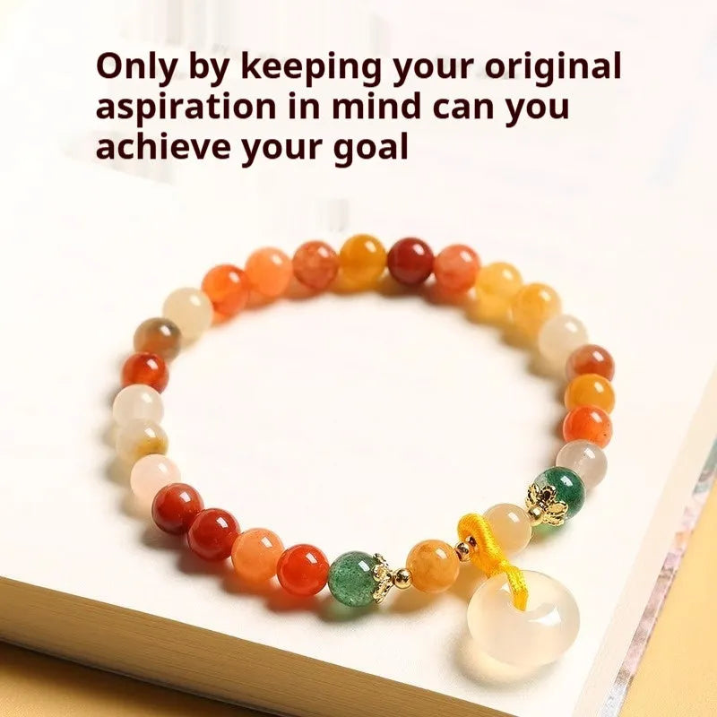 Natural Jinsi Jade safety buckle bracelet with red agate and emerald beads