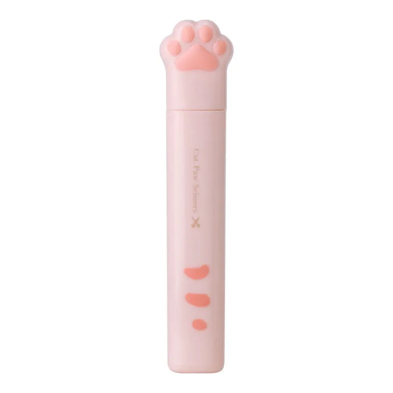 Set of four mini folding scissors with cat paw design in black, blue, pink, and white colours.
