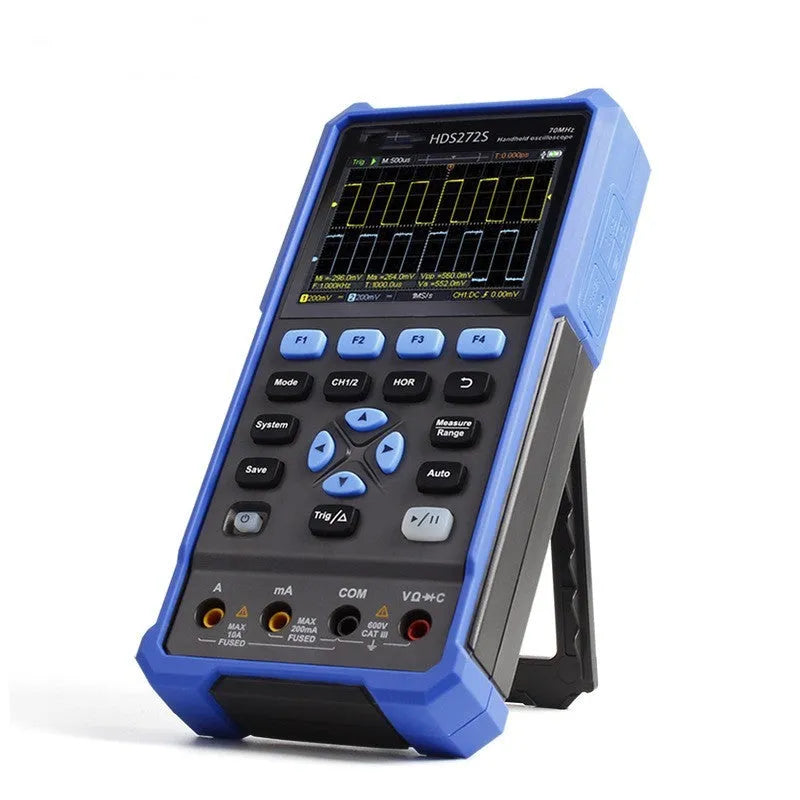 Handheld digital oscilloscope with probe and accessories for automotive diagnostics and electronics repair