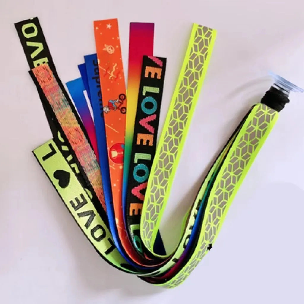 Decorative ribbon streamer for a child's ski or skating helmet in various colour options.