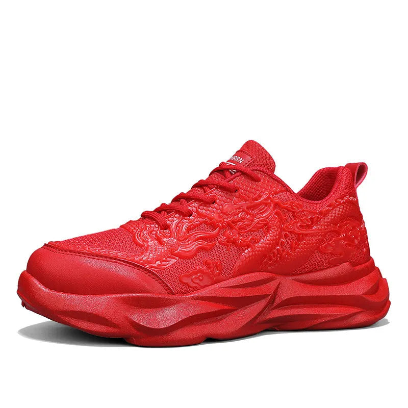 Men's dragon fly knit casual sneakers in Chinese Dragon colour with rubber sole