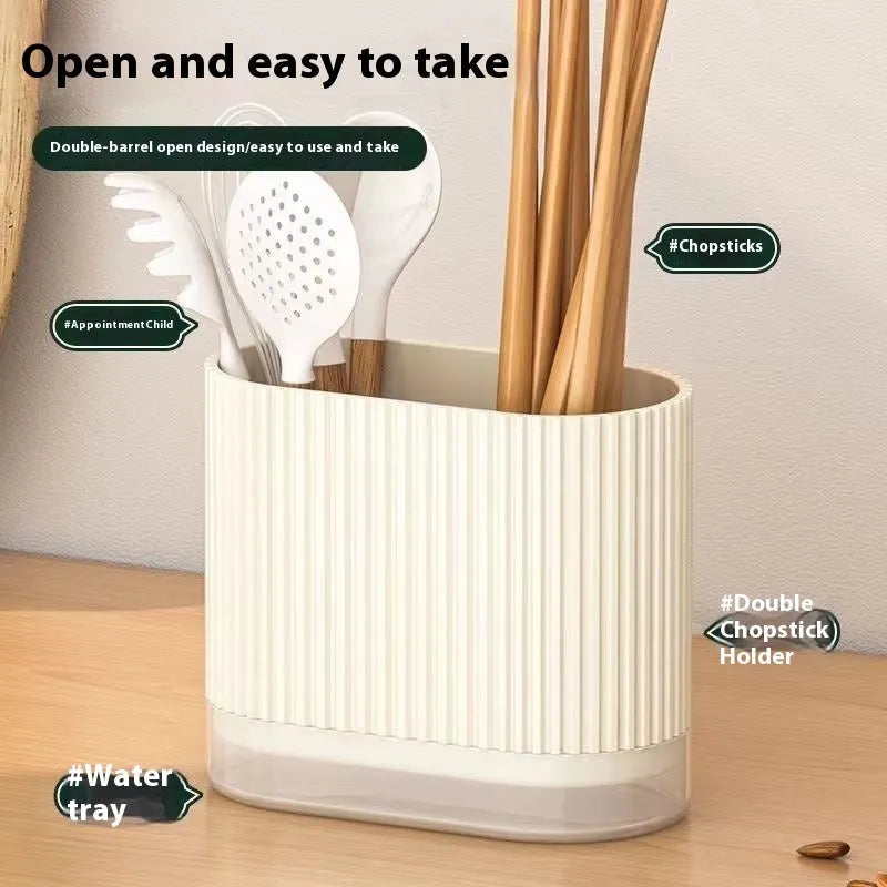 Plastic wall-mounted chopsticks cage with drainage holes in beige colour