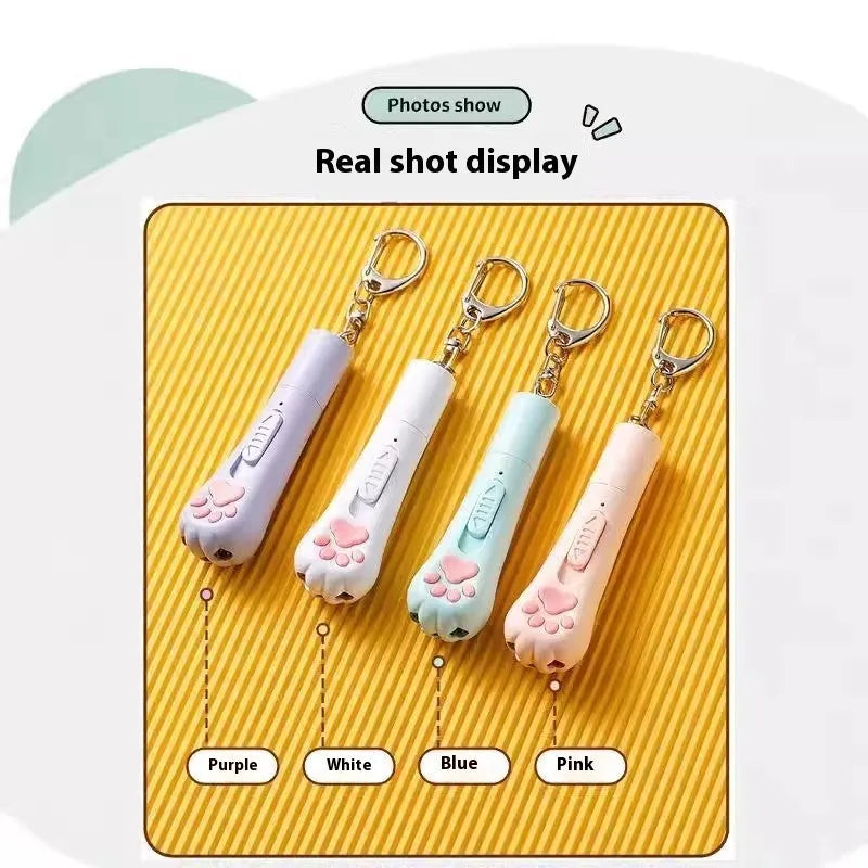 Cat pen light charging toy in pink, cream white, and sky blue colour options