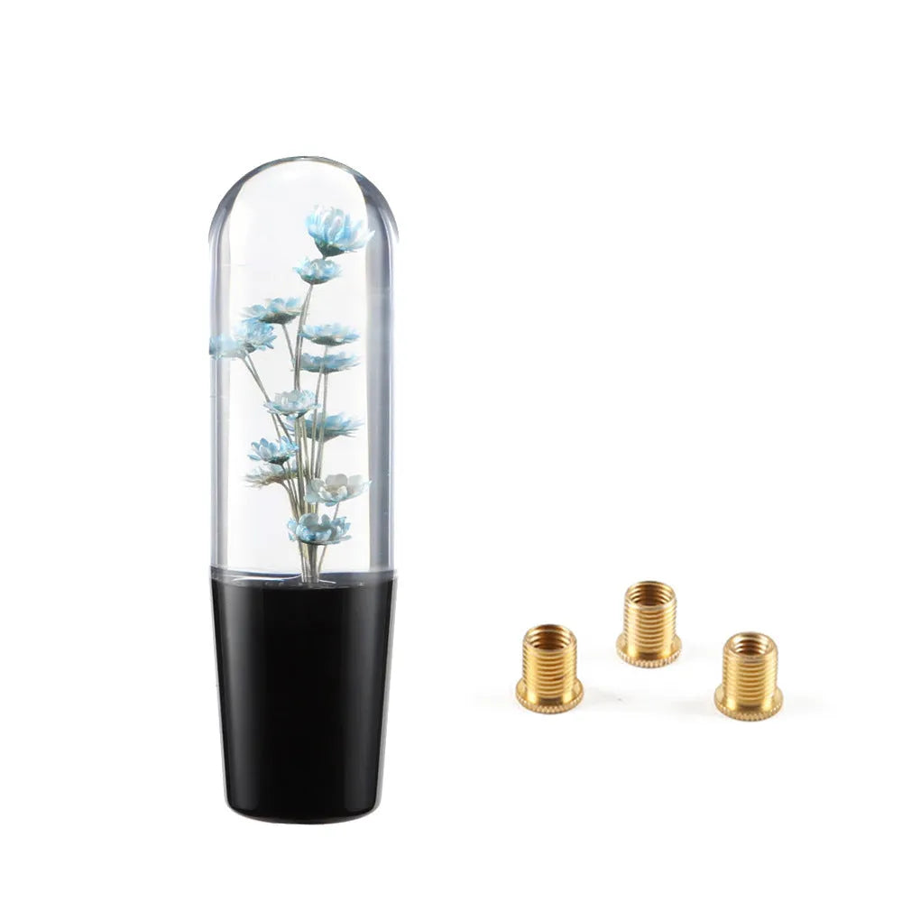 15cm transparent crystal car gear shift knob with flower design in seven colour options