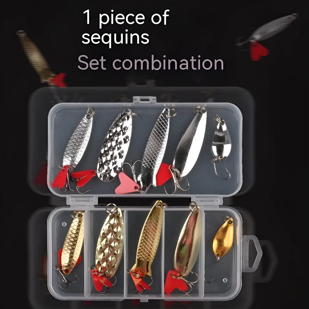 Pineapple sequin fishing lures in gold and silver colours with metal sequins on iron false bait bodies
