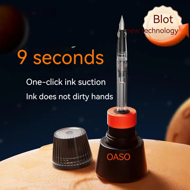 Student automatic suction pen set with plastic shell, choice of 0.38mm or 0.5mm nib, ink feeder, and storage handbag