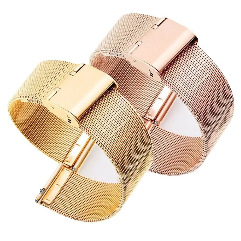 Milani silk woven stainless steel watch band in silver, shown detached, displaying its metallic buckle and woven texture.