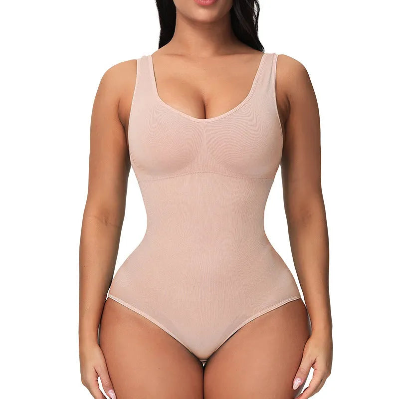 Women's seamless nylon corset bodysuit for waist support and body sculpting