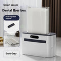 Automatic rechargeable dental floss box in dark grey, gold, and light grey colours with floss refill
