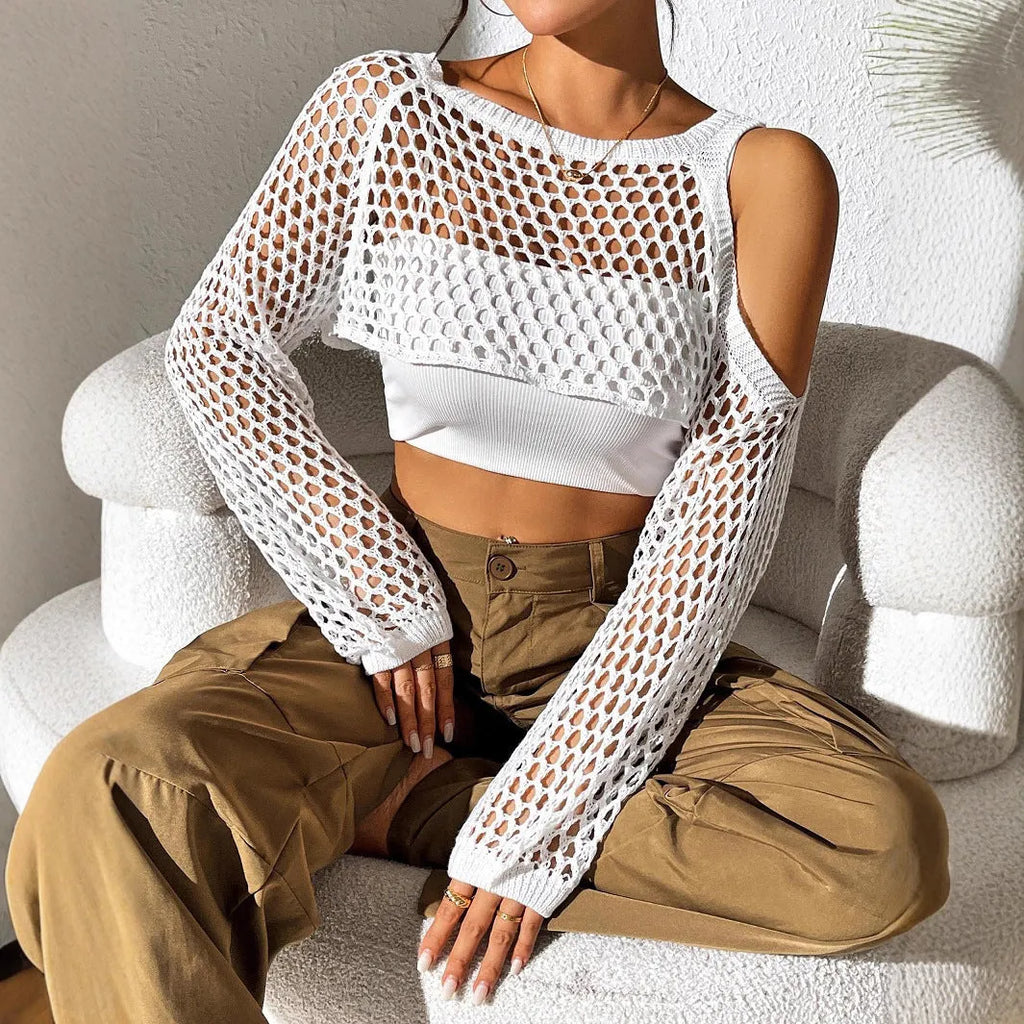 Mesh shirt with hollowed navel design in polypropylene fabric available in six colours