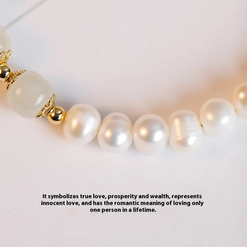 Natural freshwater pearl bracelet with diamond-shaped pearls in Hetian jade colours