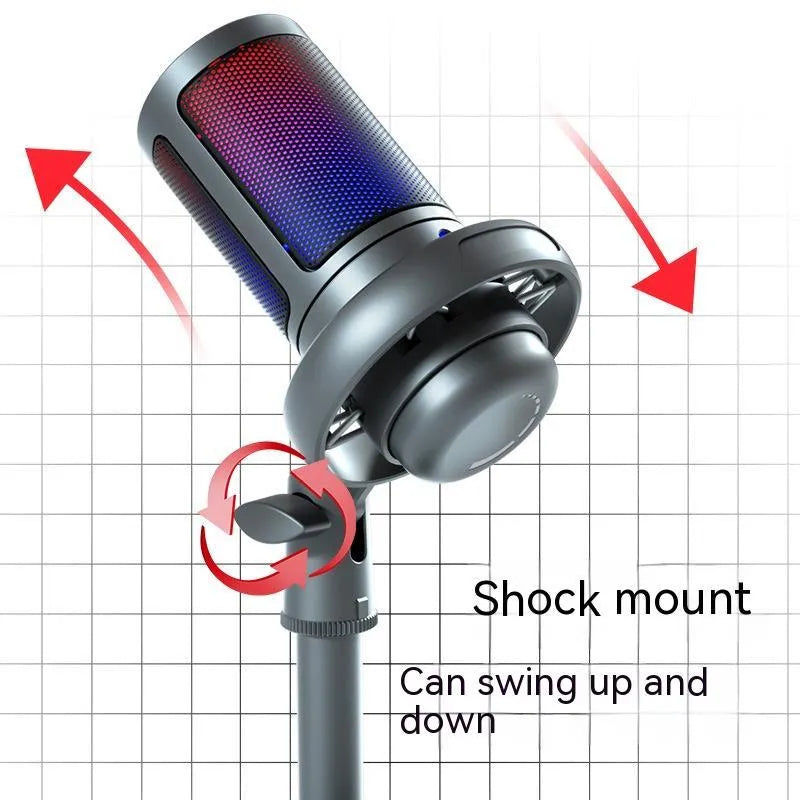 RGB condenser USB microphone with 150cm cable in black, white, or pink for live streaming