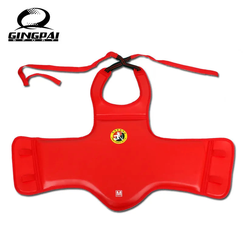 Adult boxing training helmet with integrated chest protector in black, blue or red colours